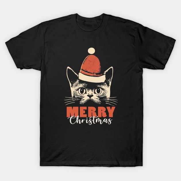 Funny Cat Santa Merry Christmas Vintage T-Shirt by fupi